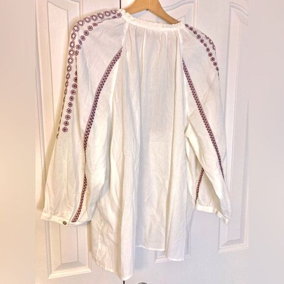 J. Jill 100% Cotton White Boho Embroidered 3/4 Sleeve Tunic Top Size 2X - Picture 3 of 9